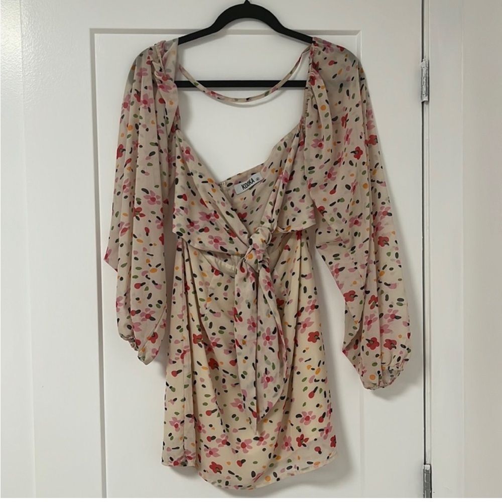 Kooka Printed Cut-out Front-tie Dress